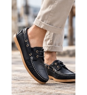 Marin Boat Shoe, %100 Hakiki Deri Siyah Bej Kauçuk Taban Erkek Boat Shoe Mokasen Laofer Casual Aayakkabı