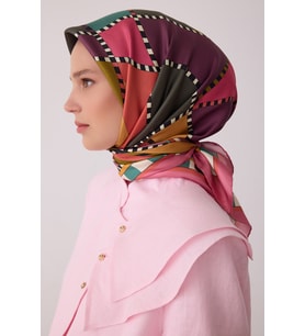 Geometrik Desen %100 Twill İpek Eşarp BE19