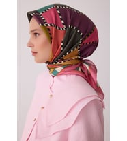 Geometrik Desen %100 Twill İpek Eşarp BE19