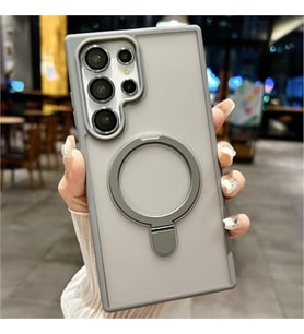 Coverzone Samsung Galaxy S25 ile Uyumlu Mat Transparan PhaqntomRing MagSafe Destekli Standl? K?l?f, Kamera Lens Hediyeli Darbe Emici ??k Tasar?m Titanyum