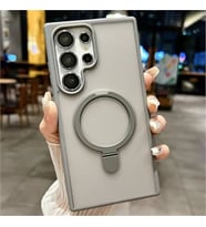 Coverzone Samsung Galaxy S25 ile Uyumlu Mat Transparan PhaqntomRing MagSafe Destekli Standl? K?l?f, Kamera Lens Hediyeli Darbe Emici ??k Tasar?m Titanyum