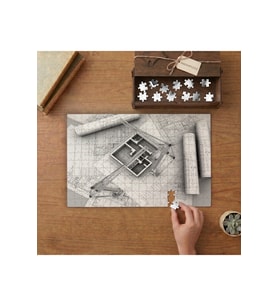 Mimari Plan - Maket Ev - Proje Tasarımı 240 parça Ahşap Puzzle Ahşap Kutuda MP03088