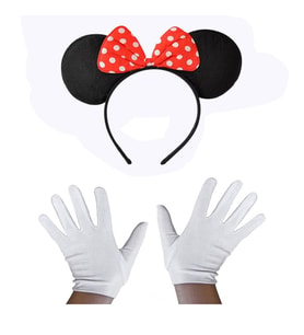 Kırmızı Fiyonklu Minnie Mouse Tacı ve Beyaz Eldiven Seti