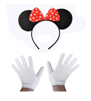Kırmızı Fiyonklu Minnie Mouse Tacı ve Beyaz Eldiven Seti