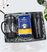 Kişiye Özel 350 ML Kilitli Siyah Çelik Termos & Siyah French Press & Tchibo Special Filtre Kahve Hediye Seti