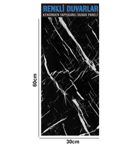2 Adet 30x60 cm (0.36m2) Kendinden Yapışkanlı Duvar Ve Zemin Parkesi Siyah Mermer Desen