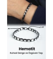 Hematit Doğal Taş Yassı Kare Kesim Makrome Bileklik