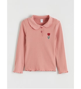 LCW Kids Pembe Bebe Yaka Çiçekli Kız Çocuk Tişört