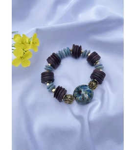 serapis accessories Özel Tasarım Ahşap Cam Boncuklu Etnik Bohem Kadın / Kız Mor Bileklik