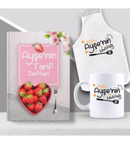 BK Gift Kişiye Özel İsimli Mutfak Önlüğü Kupa ve Yemek Tarif Defteri Hediye Seti-9 (Model 1)
