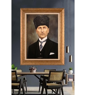 Altın Varaklı Çerçeveli Paspartulu Atatürk Tablo nh406 (Gold)