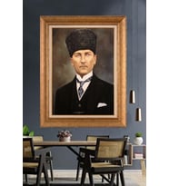 Altın Varaklı Çerçeveli Paspartulu Atatürk Tablo nh406 (Gold)