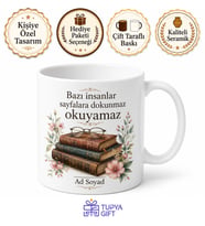 Kağıt Kitap Aşığı Yazılı Baskılı Kupa Bardak Kitapsever Hediye