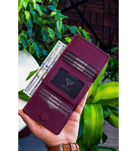 Garbalia Western % 100 Hakiki Deri Mıknatıs Kapaklı Cüzdan Bordo