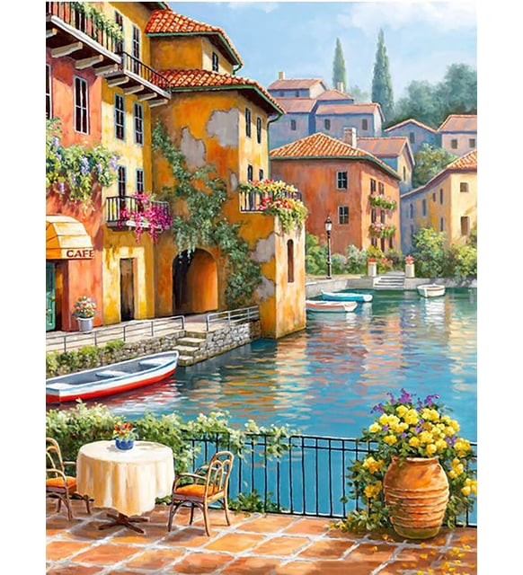 Sahilde Yalılar 2 Sayılarla Boyama Seti 40x 50 cm (Tuvale Gerili)