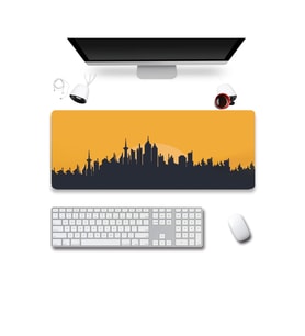 SonicTouch Şehir Silüeti Tema Sarı Siyah Gamer Oyuncu Dikişsiz Su Geçirmez Klavye Mouse Pad 32x70Cm