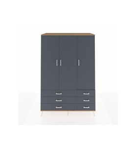 Kronos Dolap 5 Raflı 6 Çekmeceli Tek Askılı 132x59x195 Çam-Antrasit/Antrasit