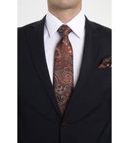 Brianze Kiremit Beyaz Şal Motif Desen Kravat Mendil Set
