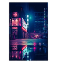 Sokaklarda Neon Tokyo Yansıma Kırmızı Ve Yeşil Işıklar Tablo Ahşap Poster Dekoratif