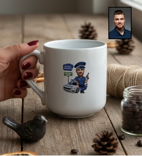 Kişiye Özel Kişiye Özel Karikatürlü Erkek Polis Kupa Bardak Polisler Günü Hediyesi