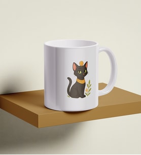 Bastet Firavun Kedi Baskılı Premium Porselen Kupa - GDTK-901042 (Beyaz)