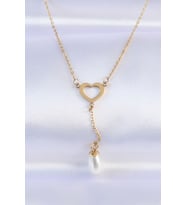 316L Çelik Zincir Gold Renk İnci Taş Detay Kalp Kolye 5886 - HPSBYI6090-2735