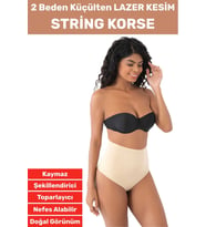İz İç Göstermez Kaymaz Sıkılaştırıcı Toparlayıcı Vücut Şekillendirici LAZER KESİM String Korse (Bej)