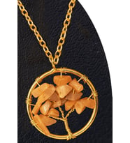 Sertifikalı Gold Güneş Taşı Hayat Ağacı Kolye - Altın Renkli (Çok Renkli)