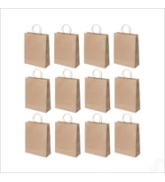 Büküm Saplı Kraft Çanta 32 x 26 x 12 cm, Natürel - 12 Adet (STD)