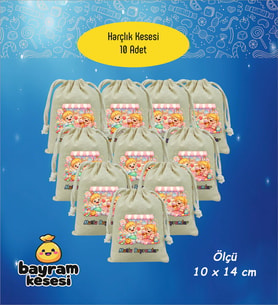 Bayram Harçlık Kesesi 10'lu – Baskılı Ham Bez Bayram Kesesi, Çocuklar İçin Bayram Hediyesi Model-5