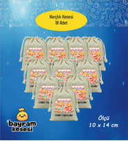 Bayram Harçlık Kesesi 10'lu – Baskılı Ham Bez Bayram Kesesi, Çocuklar İçin Bayram Hediyesi Model-5