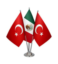 Masa Üstü Meksika Bayrağı Türk Bayrağı Üçlü Krom Direk Masa Bayrak Seti
