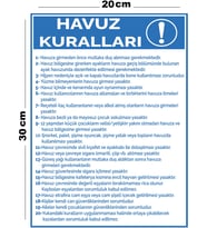 Metal Havuz Kuralları 20cm x 30cm A4 Büyüklüğünde Uyarı Levhası Yönlendirme Tabelası
