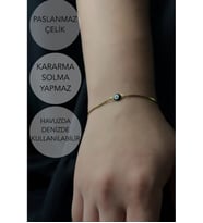 Siyah Nazarlıklı Ayarlanabilir Gold Çelik Bileklik -Sevgili Takı Koleksiyonu