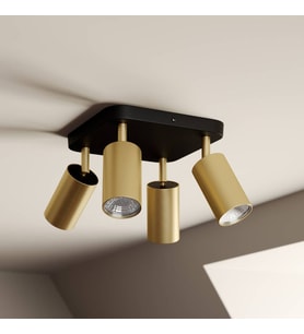 Rsylight Retro Siyah Eskitme Kare 180 Derece Hareketli Modern Spor 4 Lü Led Spot Avize Beyaz Ampullü