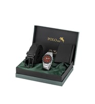 Polo Air Erkek Kol Saati Cüzdan Kemer Hediyelik Kutusunda Siyah Set Gümüş Kırmızı Renk PL-7044E6 (Kırmızı-Gümüş)