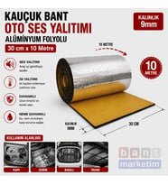 Kauçuk Bant Oto Ses Yalıtımı 9mm Alüminyum Folyolu 30cm x 10 Metre – Araç Ses ve Isı İzolasyon Bandı