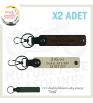 Kişiye Özel Hediye İsim Plaka ve B Rh (+) Kan Grubu Yazılı Deri x2 Anahtarlık, K Kahve-S Kahve-Ysl