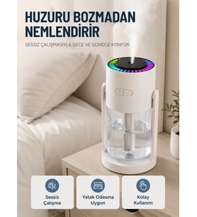 Taşınabilir Ha Nemlendirici LED Işıklı Şeffaf Hazneli Ev Ofis Yatak Odası Nemlendirme Cihazı