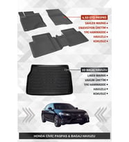Sahler Honda Civic 2021+ Uyumlu 4.5D Premium Havuzlu Oto Paspas ve Liner Marka 3D Bagaj Havuzu - Civic FE1