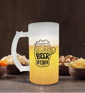 BK Gift It's Always Beer O'Clock Tasarımlı Buzlu Cam Bira Bardağı 50cl-1 (Beyaz)