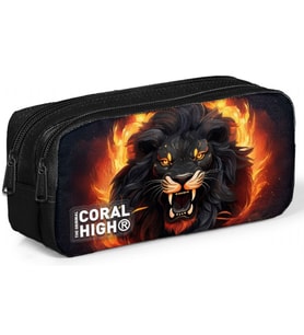 Coral High Siyah Aslan Desenli Erkek Çocuk İki Gözlü Kalemlik (Çok Renkli)