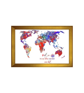 Harita Temalı Kanvas Tablo 80 x 110 cm Gold Çerçeve