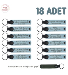 Gök Mavi & Yeşil, Sınıfça Paylaşılan Anılar İçin, 18'li Set, Adınıza Özel Üretim Kişisel Anahtarlık (Gök Mavisi)