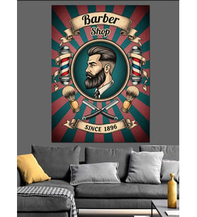 Berber Dükkanı Retro Poster Dekoratif Kanvas - Mdf Ahşap Tablo