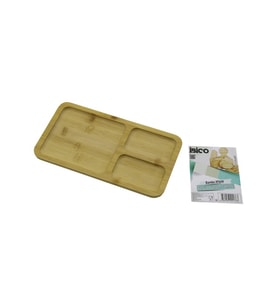 DİKDÖRTGEN 3 BÖLMELİ=2+1 AHŞAP BAMBU SERVİS SUNUM TEPSİ - TAHTASI 24.8 X 13.8 X 1.4CM (5343)