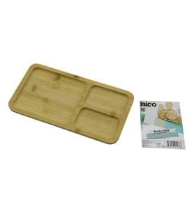DİKDÖRTGEN 3 BÖLMELİ=2+1 AHŞAP BAMBU SERVİS SUNUM TEPSİ - TAHTASI 24.8 X 13.8 X 1.4CM (5343)