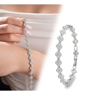 Premium Parlak Gümüş Renk 8 mm Zirkon Taş Çiçek Model Kadın Bijuteri Bileklik 3183KBV6D4 (~18cm)