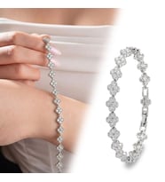 Premium Parlak Gümüş Renk 8 mm Zirkon Taş Çiçek Model Kadın Bijuteri Bileklik 3183KBV6D4 (~18cm)