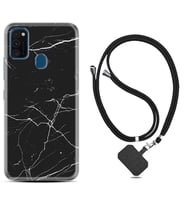 Samsung M21 M22 M23 M30 M31S M32 Kılıf Boyun Askılı Silikon Siyah Mermer 1299